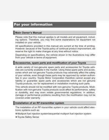 TOYOTA FORTUNER 2020-2021 OWNERS MANUAL